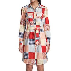 Lands End patchwork quilt madras shirtdress button down XS